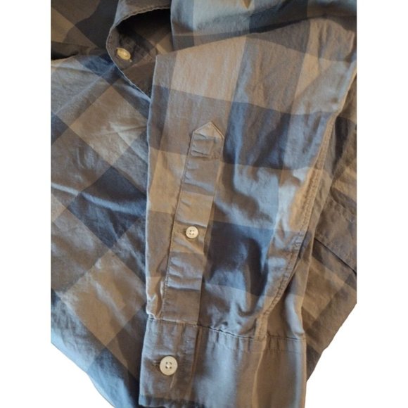 Large Men's J.Crew Tailored Fit Grey & Blue Plaid Long Sleeve Button Up Shirt - Picture 7 of 8